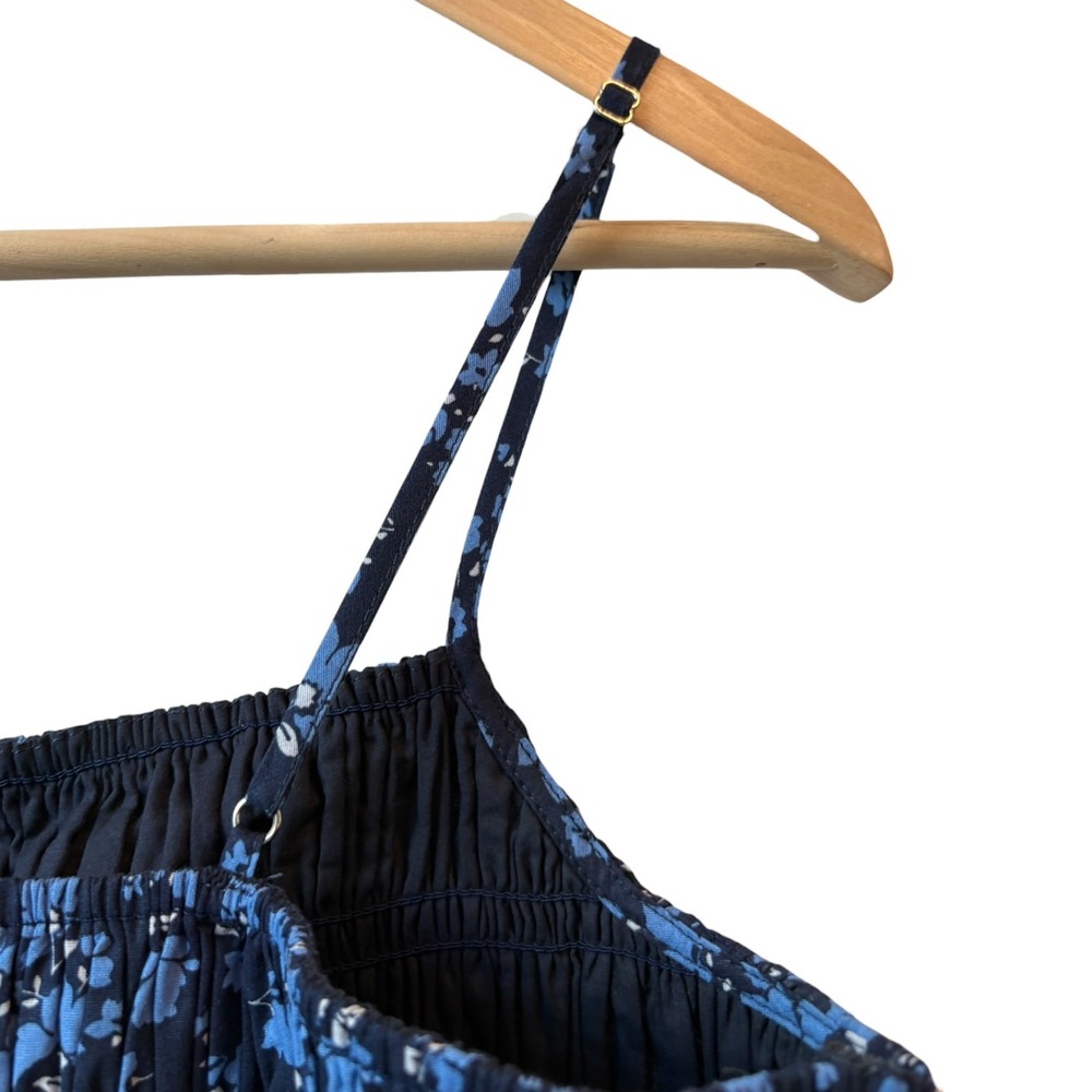 English Factory Sleeveless Square-Neck Cotton Midi Dress Smocked Navy Floral L - Picture 9 of 11